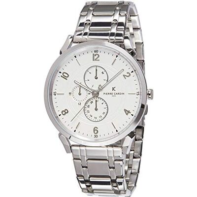 Pierre Cardin Montre Homme Multi-Cadrans Quartz Pigalle Boulevard, Argent/Blanc, bracelet Pierre Cardin Montre Homme Multi-Cadrans Quartz Pigalle Boulevard, Argent/Blanc, bracelet