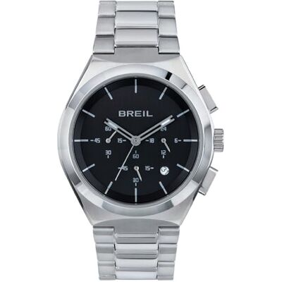 BREIL Montre Bend Collection Chrono Mouvement à quartz et bracelet en acier pour homme, argent/noir, Taglia Unica, Moderne, décontracté BREIL Montre Bend Collection Chrono Mouvement à quartz et bracelet en acier pour homme, argent/noir, Taglia Unica, Moderne, décontracté