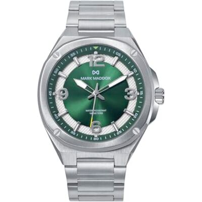 Mark Maddox Montre homme HM1020-65 Analogique en acier argenté avec cadran vert et bracelet en acier, argent métallique Mark Maddox Montre homme HM1020-65 Analogique en acier argenté avec cadran vert et bracelet en acier, argent métallique