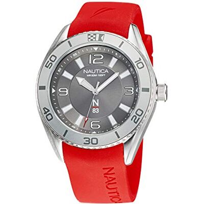 Nautica NAPFWS128 Montre à quartz pour homme en acier inoxydable avec bracelet en silicone Rouge, Rouge, Sangle Nautica NAPFWS128 Montre à quartz pour homme en acier inoxydable avec bracelet en silicone Rouge, Rouge, Sangle