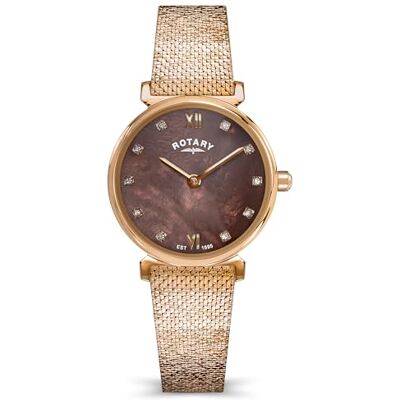 Rotary Montre pour femme avec bracelet plaqué or rose et cadran marron 30 m Rotary Montre pour femme avec bracelet plaqué or rose et cadran marron 30 m