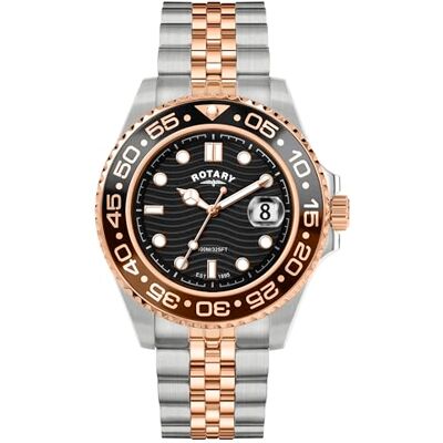 Rotary Apex 100 Montre bracelet en acier inoxydable plaqué argent et or rose pour homme Cadran noir Rotary Apex 100 Montre bracelet en acier inoxydable plaqué argent et or rose pour homme Cadran noir