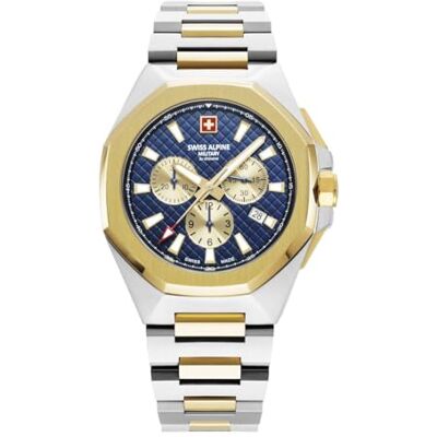 Alpine 7005.9145SAM Montre chronographe à quartz analogique pour homme en acier inoxydable, Bic-doré/bicolore doré/bleu 9145sam, Bracelet Alpine 7005.9145SAM Montre chronographe à quartz analogique pour homme en acier inoxydable, Bic-doré/bicolore doré/bleu 9145sam, Bracelet