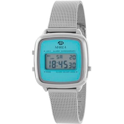 Marea B35363/3 Montre pour femme Numérique LCD, bleu, boîtier métal argenté, bracelet en acier, 3 ATM, bleu, Moderne Marea B35363/3 Montre pour femme Numérique LCD, bleu, boîtier métal argenté, bracelet en acier, 3 ATM, bleu, Moderne