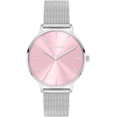 Tamaris Montre à quartz ronde pour femme avec bracelet en maille en acier inoxydable, Argenté/rose, 36 mm, maille argentée/rose Tamaris Montre à quartz ronde pour femme avec bracelet en maille en acier inoxydable, Argenté/rose, 36 mm, maille argentée/rose
