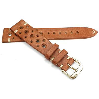 RIOS1931 Rallye Bracelet de montre vintage en cuir de vachette fait main en Allemagne Robuste 19 mm Marron clair, Fermoir doré marron clair., 19mm, sangle RIOS1931 Rallye Bracelet de montre vintage en cuir de vachette fait main en Allemagne Robuste 19 mm Marron clair, Fermoir doré marron clair., 19mm, sangle