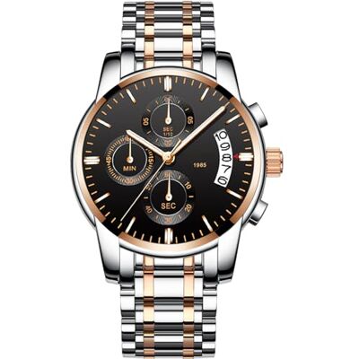 RORIOS Montre Homme Quartz Analogique Montre Lumineux Chronographe Montres avec Calendrie Acier Inoxydable Sangle Cadran Classique Montre Homme, Argent Noir B, bracelet RORIOS Montre Homme Quartz Analogique Montre Lumineux Chronographe Montres avec Calendrie Acier Inoxydable Sangle Cadran Classique Montre Homme, Argent Noir B, bracelet