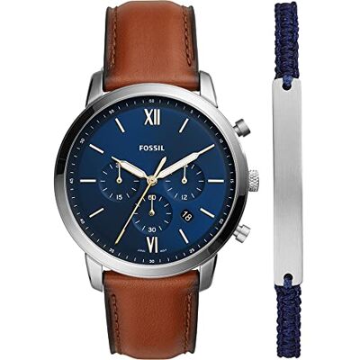 Fossil Montre Neutra pour homme, mouvement chronographe à quartz avec bracelet en cuir, Marron et set bleu, 44 mm Fossil Montre Neutra pour homme, mouvement chronographe à quartz avec bracelet en cuir, Marron et set bleu, 44 mm