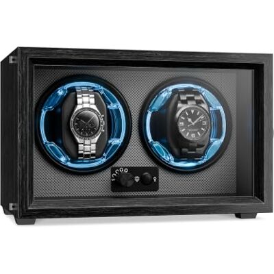 KLARSTEIN Remontoir pour montres automatiques, remontoir de montre automatique pour 2 montres, avec porte en acrylique, LED bleues, de montre avec 4 réglages TPJ KLARSTEIN Remontoir pour montres automatiques, remontoir de montre automatique pour 2 montres, avec porte en acrylique, LED bleues, de montre avec 4 réglages TPJ