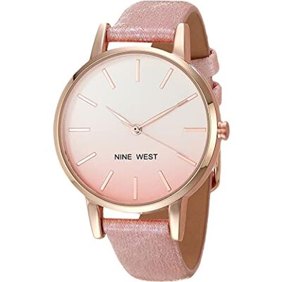 Nine West Montre Bracelet pailleté pour Femme, Rose/Or Rose., Sangle Nine West Montre Bracelet pailleté pour Femme, Rose/Or Rose., Sangle