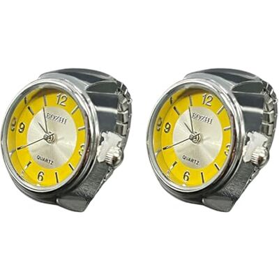 SLYHHZHMY 2 anneaux à quartz Montre à doigt tendance Bracelet élastique amovible Cadran rond, jaune, Moderne SLYHHZHMY 2 anneaux à quartz Montre à doigt tendance Bracelet élastique amovible Cadran rond, jaune, Moderne
