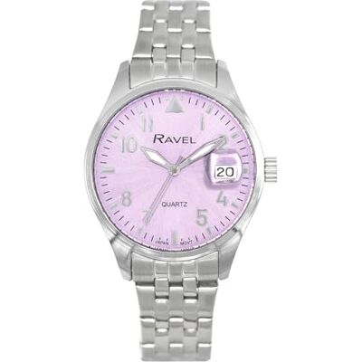 Ravel Plus RPD-05-08 Montre pour femme avec calendrier rond 3 ATM 34 mm Verre recouvert de saphir Cadran Sunray Quartz analogique japonais Ravel Plus RPD-05-08 Montre pour femme avec calendrier rond 3 ATM 34 mm Verre recouvert de saphir Cadran Sunray Quartz analogique japonais