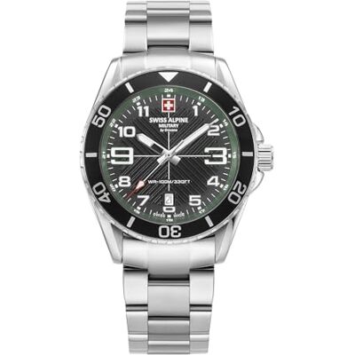 Alpine 7029.1134SAM Montre analogique à quartz pour homme en acier inoxydable, Acier/acier/Sw-vert 1134sam, Bracelet Alpine 7029.1134SAM Montre analogique à quartz pour homme en acier inoxydable, Acier/acier/Sw-vert 1134sam, Bracelet