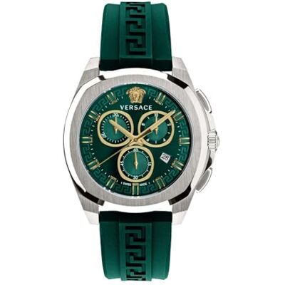Versace VE7CA0223 GEO Montre chronographe pour homme Vert/argenté 43 mm, vert, Bracelet Versace VE7CA0223 GEO Montre chronographe pour homme Vert/argenté 43 mm, vert, Bracelet