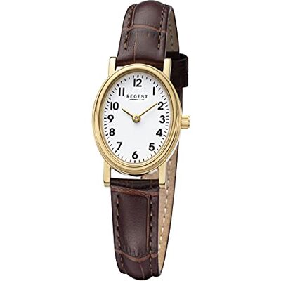 REGENT Montre pour femme avec aspect croco en acier inoxydable à quartz ovale Diamètre 22 mm Chiffres arabes, or, Sangles REGENT Montre pour femme avec aspect croco en acier inoxydable à quartz ovale Diamètre 22 mm Chiffres arabes, or, Sangles