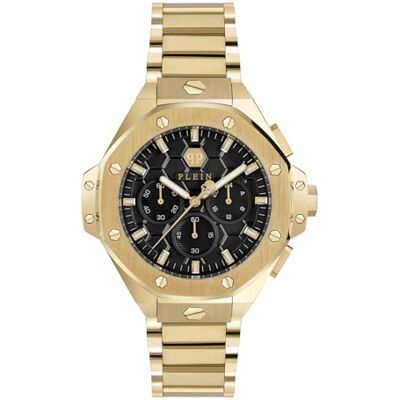Philipp Plein Plein $KELETON ROYAL Montre analogique automatique unisexe 42 mm, Or/blanc/doré Pwpsa0424, Bracelet Philipp Plein Plein $KELETON ROYAL Montre analogique automatique unisexe 42 mm, Or/blanc/doré Pwpsa0424, Bracelet