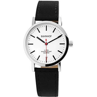 Excellanc Bahnhof Montre analogique à quartz pour homme Noir/argenté, Noir, sangle Excellanc Bahnhof Montre analogique à quartz pour homme Noir/argenté, Noir, sangle