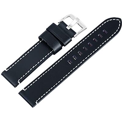 Excellanc Bracelet de Montre en Cuir véritable 22 mm avec Boucle ardillon Bleu/Blanc Longueur 21 cm Excellanc Bracelet de Montre en Cuir véritable 22 mm avec Boucle ardillon Bleu/Blanc Longueur 21 cm