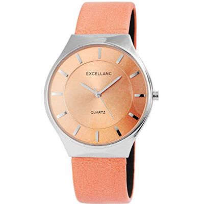 Excellanc Montre pour femme En cuir synthétique Boucle ardillon Analogique Quartz 2910011, pêche, Classique Excellanc Montre pour femme En cuir synthétique Boucle ardillon Analogique Quartz 2910011, pêche, Classique