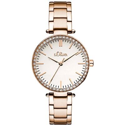 s.Oliver s. Oliver Montre à quartz pour femme avec cadran noir Affichage analogique à quartz Acier inoxydable 3159/MQ, Argenté/or rose, SO-3159-MQ s.Oliver s. Oliver Montre à quartz pour femme avec cadran noir Affichage analogique à quartz Acier inoxydable 3159/MQ, Argenté/or rose, SO-3159-MQ