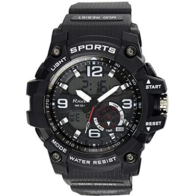 Ravel Montre à quartz Ana-Digi 5 ATM pour homme avec lumière – RDT.2, Noir, Sangle Ravel Montre à quartz Ana-Digi 5 ATM pour homme avec lumière – RDT.2, Noir, Sangle