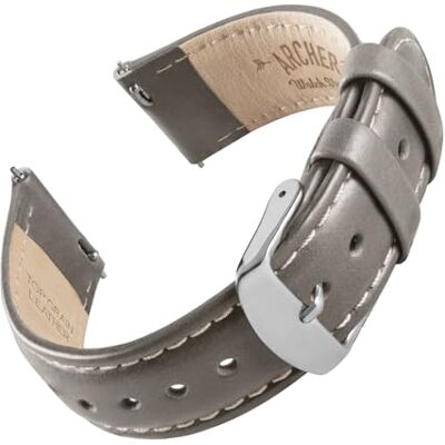 Archer Watch Straps Bracelets de Montre en Cuir de Grain Supérieur à Fixation Rapide (Gris Minéral/Surpiqûre Blanc Cassé, 22mm) Archer Watch Straps Bracelets de Montre en Cuir de Grain Supérieur à Fixation Rapide (Gris Minéral/Surpiqûre Blanc Cassé, 22mm)