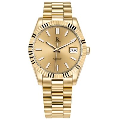 Alienwork Montre Hommes Femmes Or doree Bracelet en Métal Acier Calendrier Date Classique élégant Alienwork Montre Hommes Femmes Or doree Bracelet en Métal Acier Calendrier Date Classique élégant