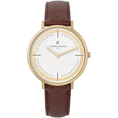 Pierre Cardin Montre Homme Analogique Quartz Belleville Park, Or/Blanc/Marron, sangle Pierre Cardin Montre Homme Analogique Quartz Belleville Park, Or/Blanc/Marron, sangle