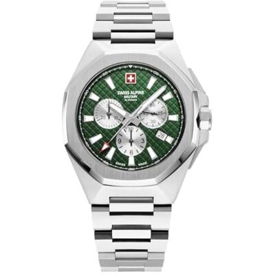 Alpine Montre chronographe à quartz analogique pour homme 7005.9 en acier inoxydable, Acier/acier/vert 9134sam, Bracelet Alpine Montre chronographe à quartz analogique pour homme 7005.9 en acier inoxydable, Acier/acier/vert 9134sam, Bracelet