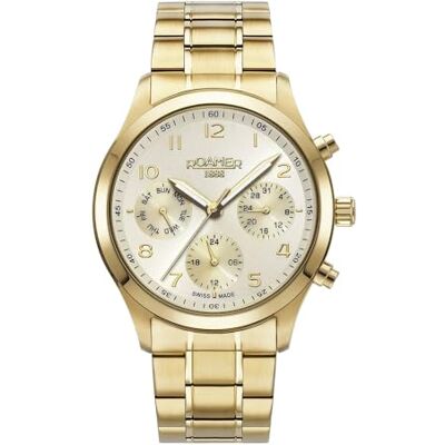 Roamer Montre analogique à quartz 204982 pour homme, Or/doré/champagne 204982 48 26 20, Bracelet Roamer Montre analogique à quartz 204982 pour homme, Or/doré/champagne 204982 48 26 20, Bracelet