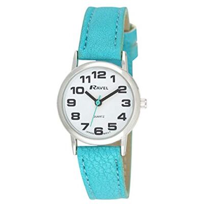 Ravel Montre Bracelet Femme (Petite) Facile à Lire avec de Gros Chiffres Cadran Blanc/Ton argenté/Bleu Ravel Montre Bracelet Femme (Petite) Facile à Lire avec de Gros Chiffres Cadran Blanc/Ton argenté/Bleu