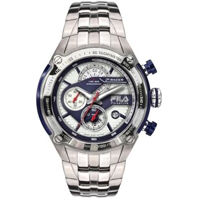 FILA F-Racer 38-104-003 Montre chronographe pour homme Argenté/bleu, Bracelet FILA F-Racer 38-104-003 Montre chronographe pour homme Argenté/bleu, Bracelet