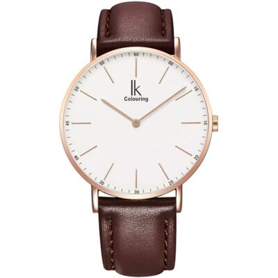 Alienwork IK Montre Hommes Femmes Or Rose Bracelet en Cuir Brun Ultra-mince Alienwork IK Montre Hommes Femmes Or Rose Bracelet en Cuir Brun Ultra-mince