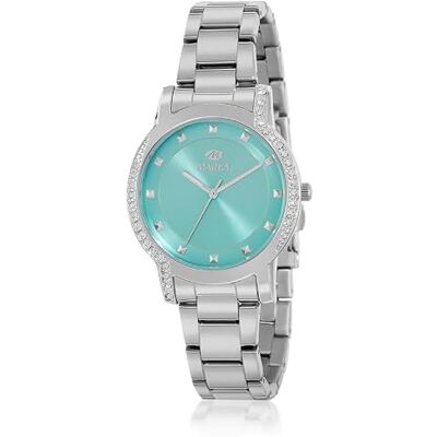 Marea Montre-bracelet pour femme, cadran turquoise, bracelet en acier inoxydable, cristaux décoratifs, violet et argent, élégant, Violet et argent, Élégant Marea Montre-bracelet pour femme, cadran turquoise, bracelet en acier inoxydable, cristaux décoratifs, violet et argent, élégant, Violet et argent, Élégant