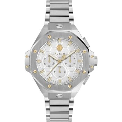 Philipp Plein Plein $KELETON ROYAL Montre analogique automatique unisexe 42 mm, Argent/blanc/argenté Pwpsa0224, Bracelet Philipp Plein Plein $KELETON ROYAL Montre analogique automatique unisexe 42 mm, Argent/blanc/argenté Pwpsa0224, Bracelet