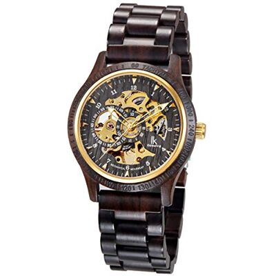 Alienwork Montre Automatique Homme Noir Bracelet en Bois Or doree Squelette Bois Naturel Alienwork Montre Automatique Homme Noir Bracelet en Bois Or doree Squelette Bois Naturel
