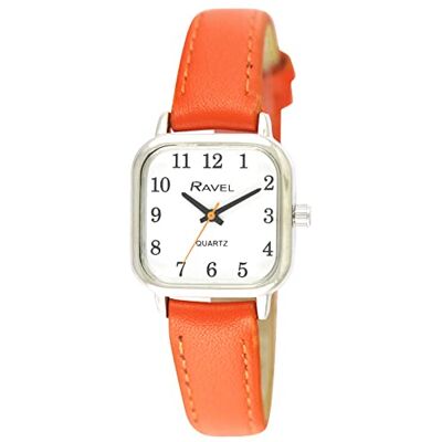 Ravel Montre carrée Brighter Days argentée pour femme Quartz analogique R0141, orange clair, Sangle Ravel Montre carrée Brighter Days argentée pour femme Quartz analogique R0141, orange clair, Sangle