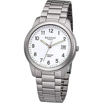 REGENT Montre pour homme avec bracelet à maillons en titane et boîtier en titane de 36 mm de diamètre, à quartz, chiffres arabes, date REGENT Montre pour homme avec bracelet à maillons en titane et boîtier en titane de 36 mm de diamètre, à quartz, chiffres arabes, date