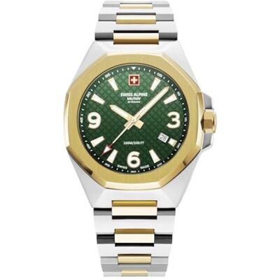 Alpine 7005.1 Montre à quartz analogique pour homme en acier inoxydable, Bic-doré/bicolore doré/vert 1144sam, Bracelet Alpine 7005.1 Montre à quartz analogique pour homme en acier inoxydable, Bic-doré/bicolore doré/vert 1144sam, Bracelet
