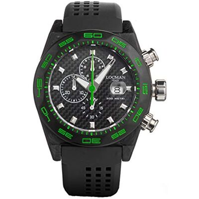 Locman Italy Stealth Montre Horloge chronographe pour homme Noir/vert 0218, Homme, sangle Locman Italy Stealth Montre Horloge chronographe pour homme Noir/vert 0218, Homme, sangle