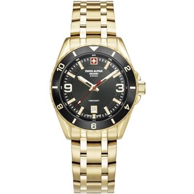 Alpine Montre analogique à quartz 7034.1 en acier inoxydable pour homme, Or/or/noir 1117sam, Bracelet Alpine Montre analogique à quartz 7034.1 en acier inoxydable pour homme, Or/or/noir 1117sam, Bracelet