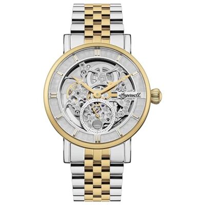 Ingersoll The Herald Montre automatique pour homme avec cadran squelette et bracelet en acier inoxydable 40 mm, Argenté/doré, Bracelet Ingersoll The Herald Montre automatique pour homme avec cadran squelette et bracelet en acier inoxydable 40 mm, Argenté/doré, Bracelet
