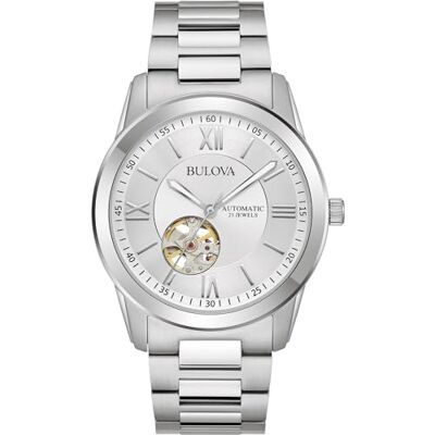 Bulova Montre analogique automatique pour homme avec bracelet en acier inoxydable 96A280, argenté, Moderne Bulova Montre analogique automatique pour homme avec bracelet en acier inoxydable 96A280, argenté, Moderne