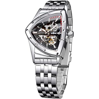 FORSINING Montre squelette pour homme, montre mécanique automatique avec cadran triangulaire, montre lumineuse à remontage automatique, bracelet en acier inoxydable ou bracelet en silicone souple, FORSINING Montre squelette pour homme, montre mécanique automatique avec cadran triangulaire, montre lumineuse à remontage automatique, bracelet en acier inoxydable ou bracelet en silicone souple,