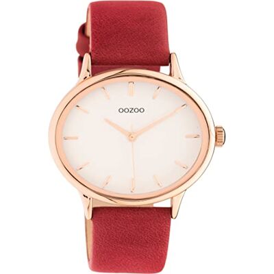 Oozoo Timepieces Montre pour femme Avec bracelet en cuir de 20 mm de large Montre de qualité supérieure pour femme Élégante montre analogique ovale, rouge/or rose, groß, bracelet Oozoo Timepieces Montre pour femme Avec bracelet en cuir de 20 mm de large Montre de qualité supérieure pour femme Élégante montre analogique ovale, rouge/or rose, groß, bracelet