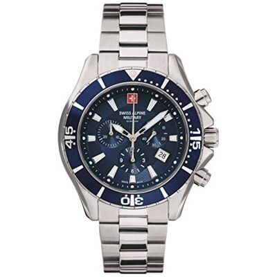 Alpine 7040 Montre chronographe à quartz analogique pour homme en acier inoxydable 10 ATM, Acier/Bleu/Bleu 9135sam, Bracelet Alpine 7040 Montre chronographe à quartz analogique pour homme en acier inoxydable 10 ATM, Acier/Bleu/Bleu 9135sam, Bracelet