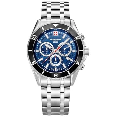 Alpine Montre analogique à quartz chronographe 7034.9 en acier inoxydable pour homme, Acier/Acier/Bleu-sw 9136sam, bracelet Alpine Montre analogique à quartz chronographe 7034.9 en acier inoxydable pour homme, Acier/Acier/Bleu-sw 9136sam, bracelet