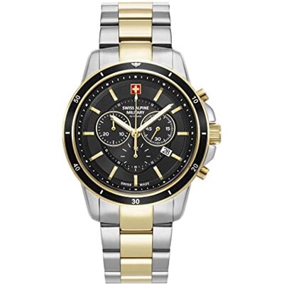 Alpine 7089.9 Montre chronographe à quartz analogique pour homme en acier inoxydable, Bic-doré/noir/noir 9147sam, Bracelet Alpine 7089.9 Montre chronographe à quartz analogique pour homme en acier inoxydable, Bic-doré/noir/noir 9147sam, Bracelet
