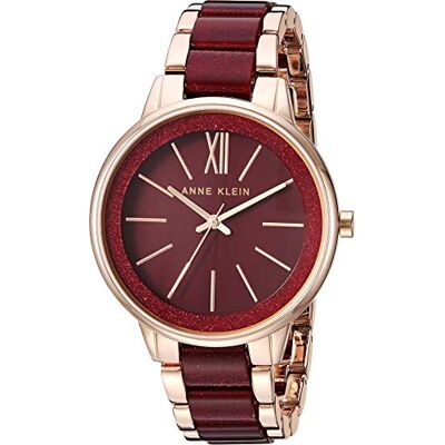 Anne Klein Montre bracelet en résine pour femme, Bordeaux/doré Anne Klein Montre bracelet en résine pour femme, Bordeaux/doré