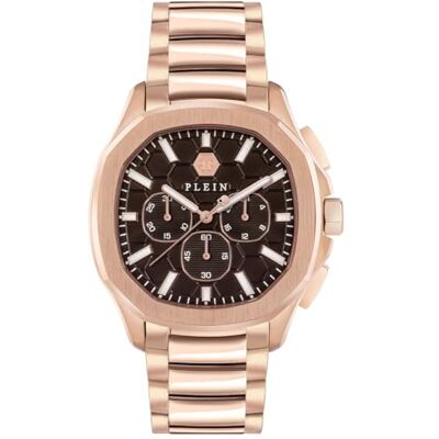 Philipp Plein Montre chrono à quartz $PECTRE Chrono pour homme, Or rose/marron/acier inoxydable Pwsaa0623, Bracelet Philipp Plein Montre chrono à quartz $PECTRE Chrono pour homme, Or rose/marron/acier inoxydable Pwsaa0623, Bracelet
